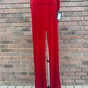 Norma Kamali Spat Leggings Long Pants Red Womens Size Small Split Hem High Rise